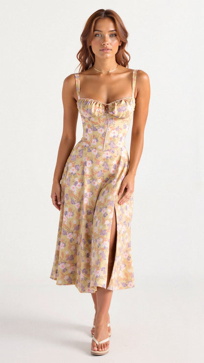 Roos - Romantische Bruiloft Gastenjurk Dames met Bustier Lijfje en Zijsplit