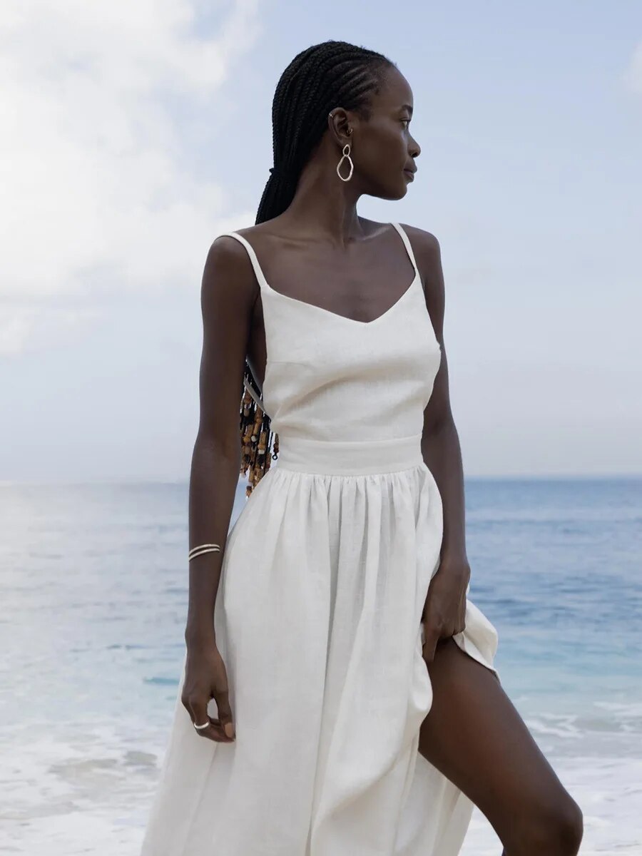 Roos - Romantische Zomerjurk Dames Midi met Strikbandjes en Uitlopende Rok