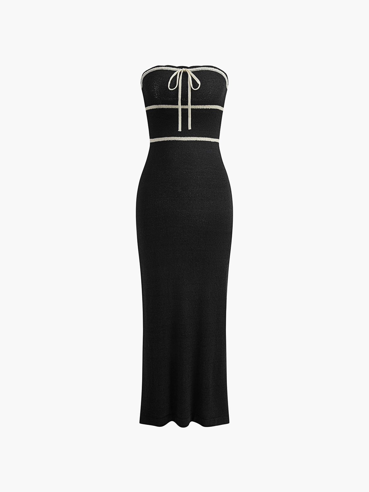 Roos - Stijlvolle Bruiloft Gastenjurk Dames Strapless met Contrastbies en Striksluiting