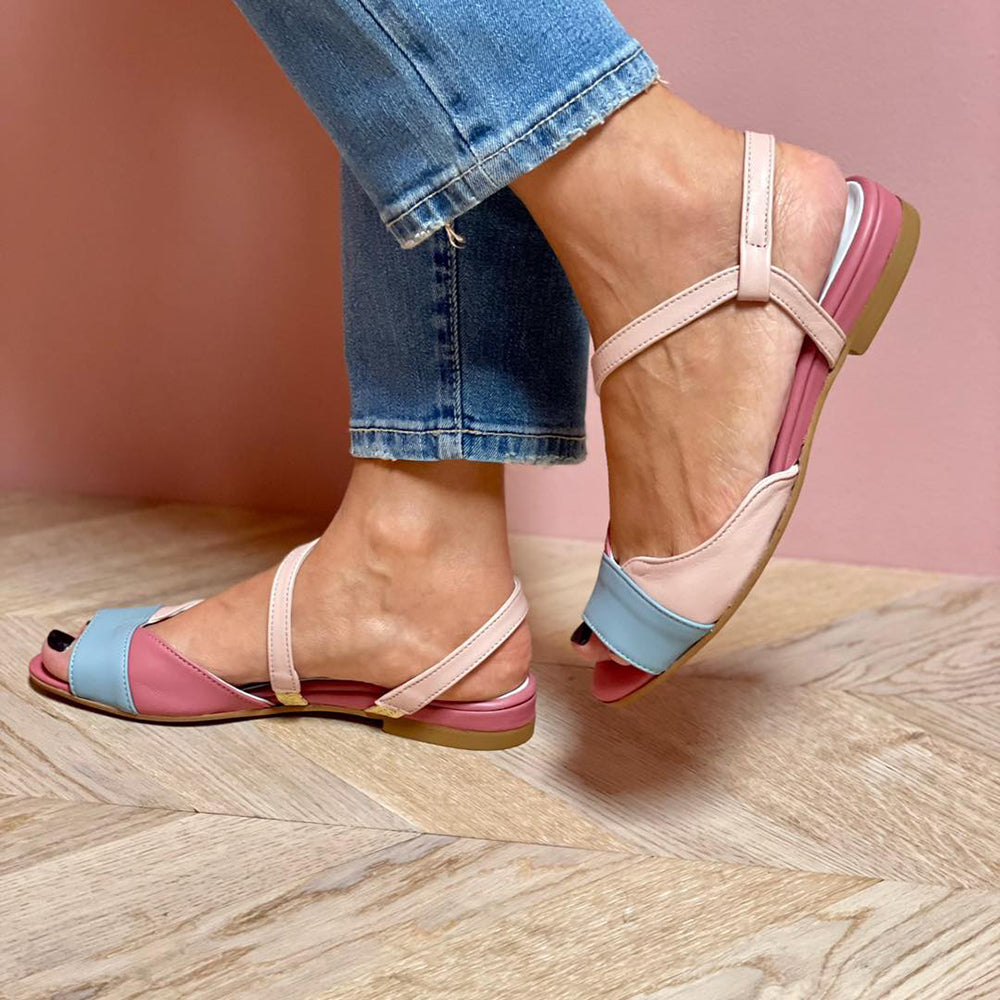 Roos - Stijlvolle Comfort Sandalen Dames met Enkelband en Kleurblok Design