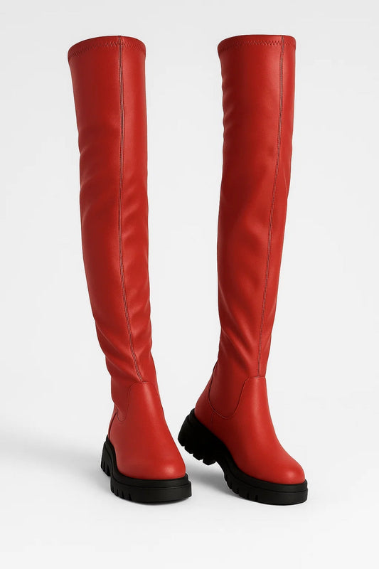 Roos - Stoere Hoge Laarzen Dames met Overknee Design en Grove Zool