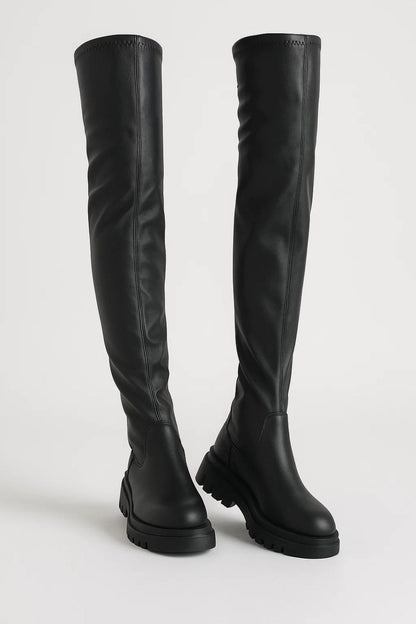 Roos - Stoere Hoge Laarzen Dames met Overknee Design en Grove Zool