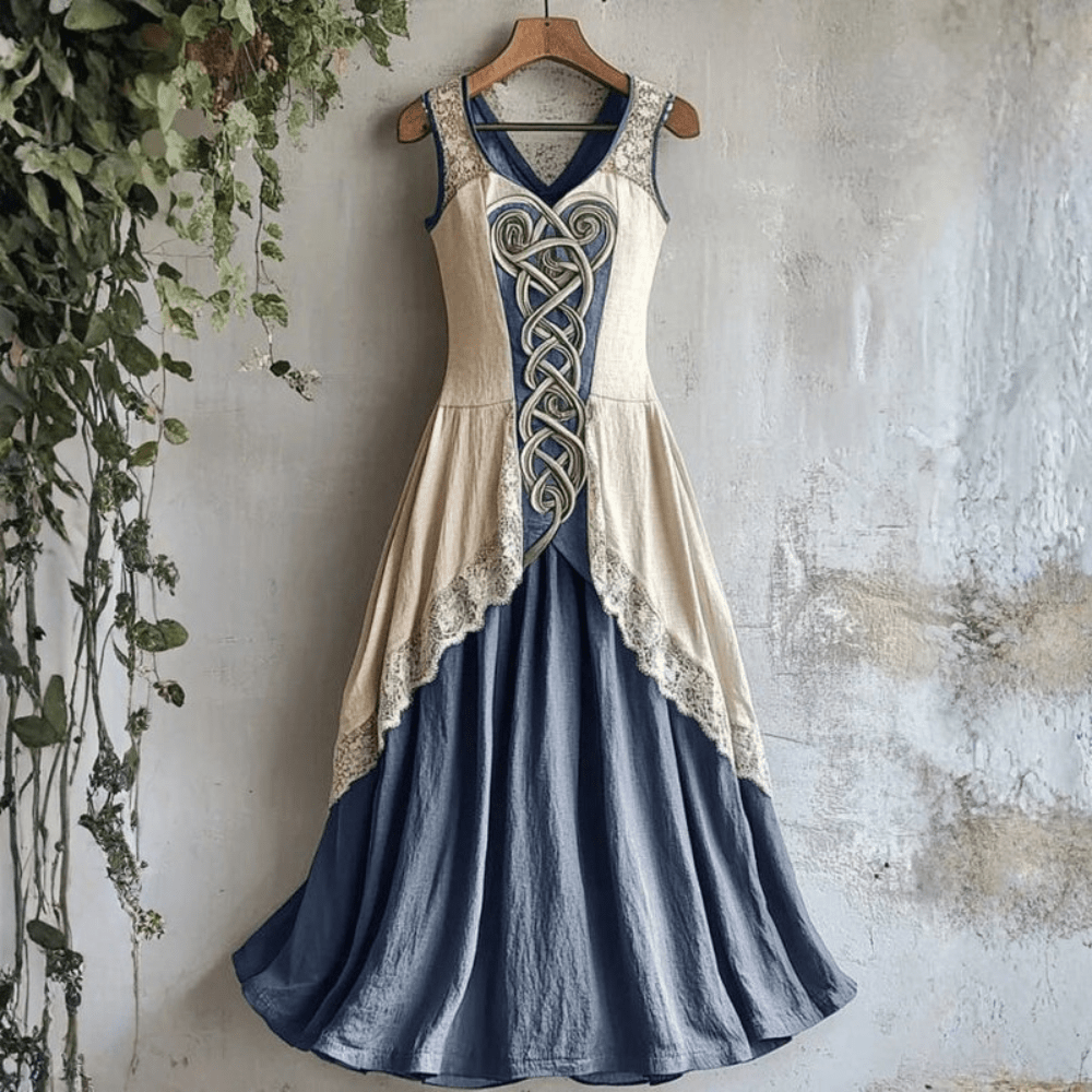 Roos - Vintage Maxi Jurk Dames met Geborduurde Details en V-hals