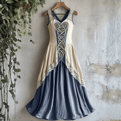 Roos - Vintage Maxi Jurk Dames met Geborduurde Details en V-hals