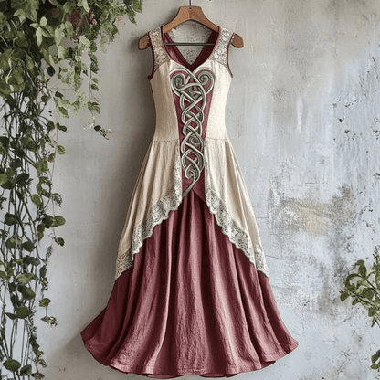 Roos - Vintage Maxi Jurk Dames met Geborduurde Details en V-hals