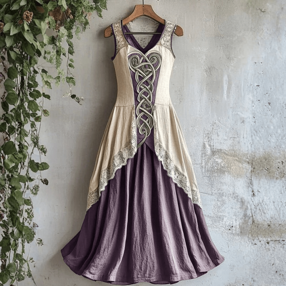 Roos - Vintage Maxi Jurk Dames met Geborduurde Details en V-hals