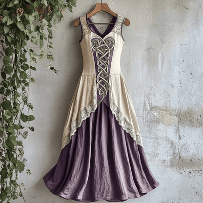 Roos - Vintage Maxi Jurk Dames met Geborduurde Details en V-hals