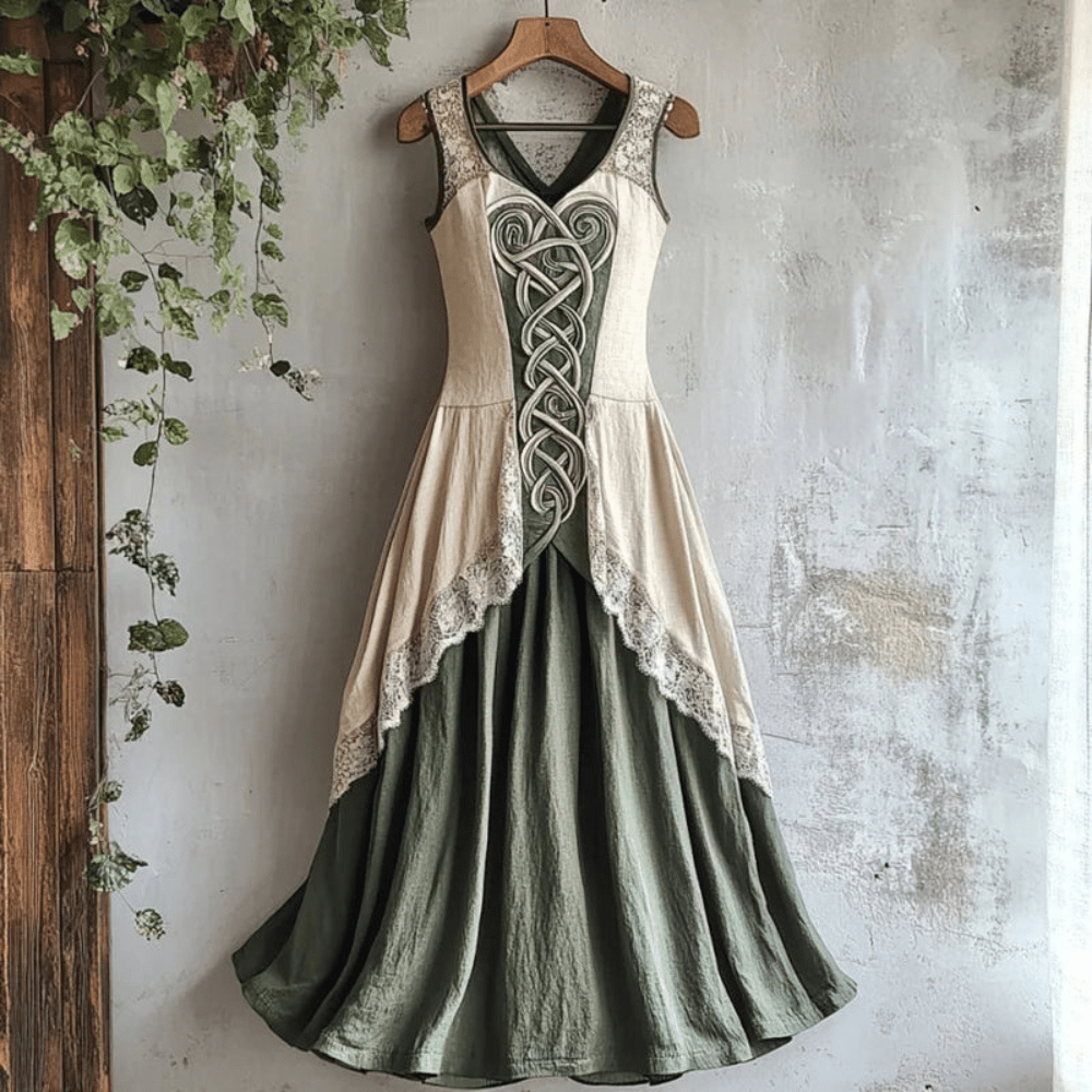 Roos - Vintage Maxi Jurk Dames met Geborduurde Details en V-hals