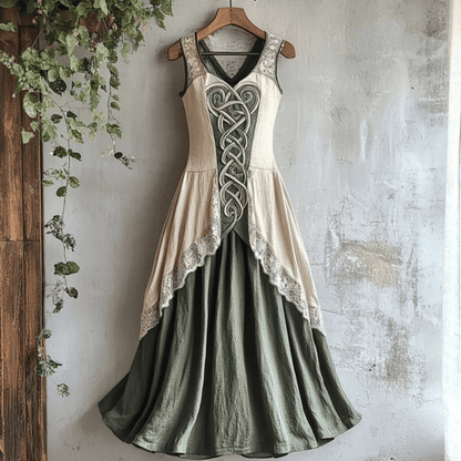Roos - Vintage Maxi Jurk Dames met Geborduurde Details en V-hals