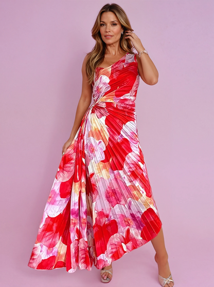 Roos - Vrolijke Zomerjurk Dames met V-hals en Geplooide Maxi Rok