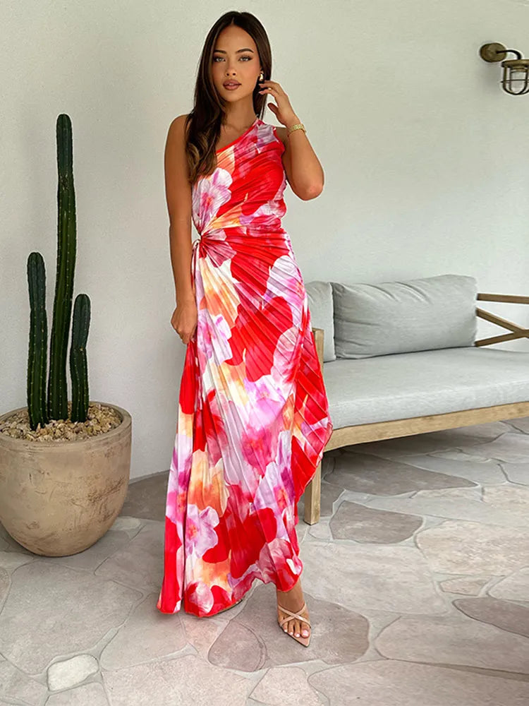 Roos - Vrolijke Zomerjurk Dames met V-hals en Geplooide Maxi Rok