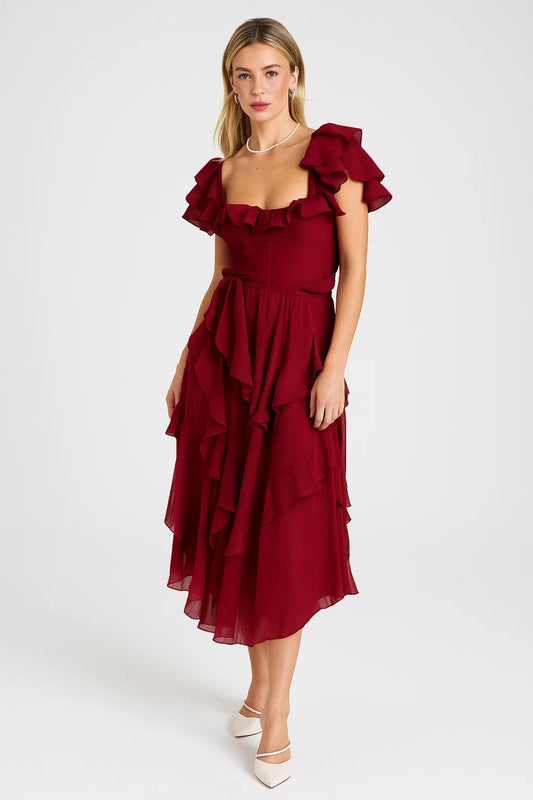 Ruche Jurk met Strikdetail | Romantisch Silhouet | Lichtgewicht en Ademend