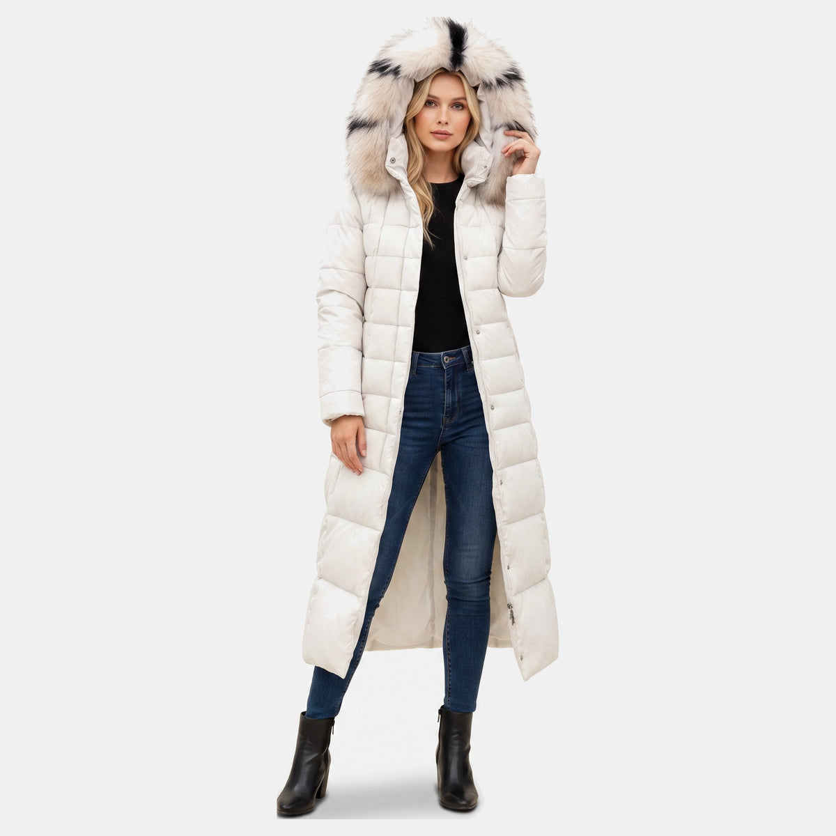 Saar - Puffer winterjas dames extra lang en warm met grote capuchon