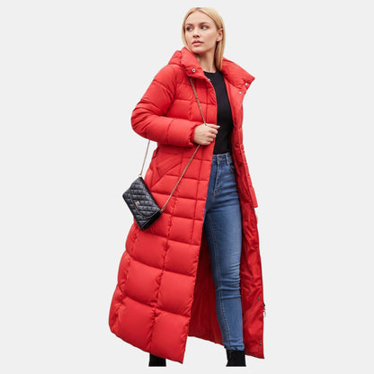 Saar - Puffer winterjas dames extra lang en warm met grote capuchon