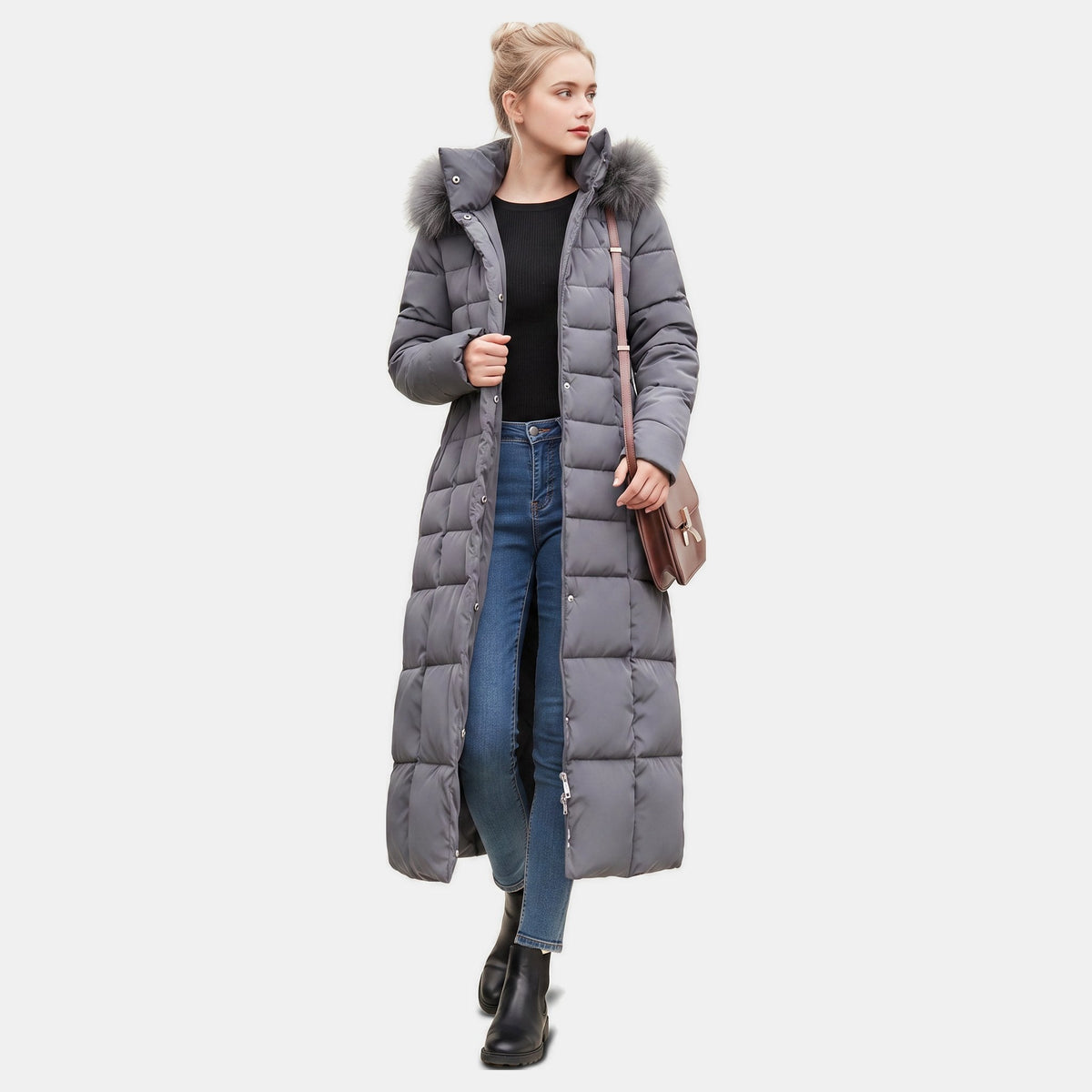 Saar - Puffer winterjas dames extra lang en warm met grote capuchon