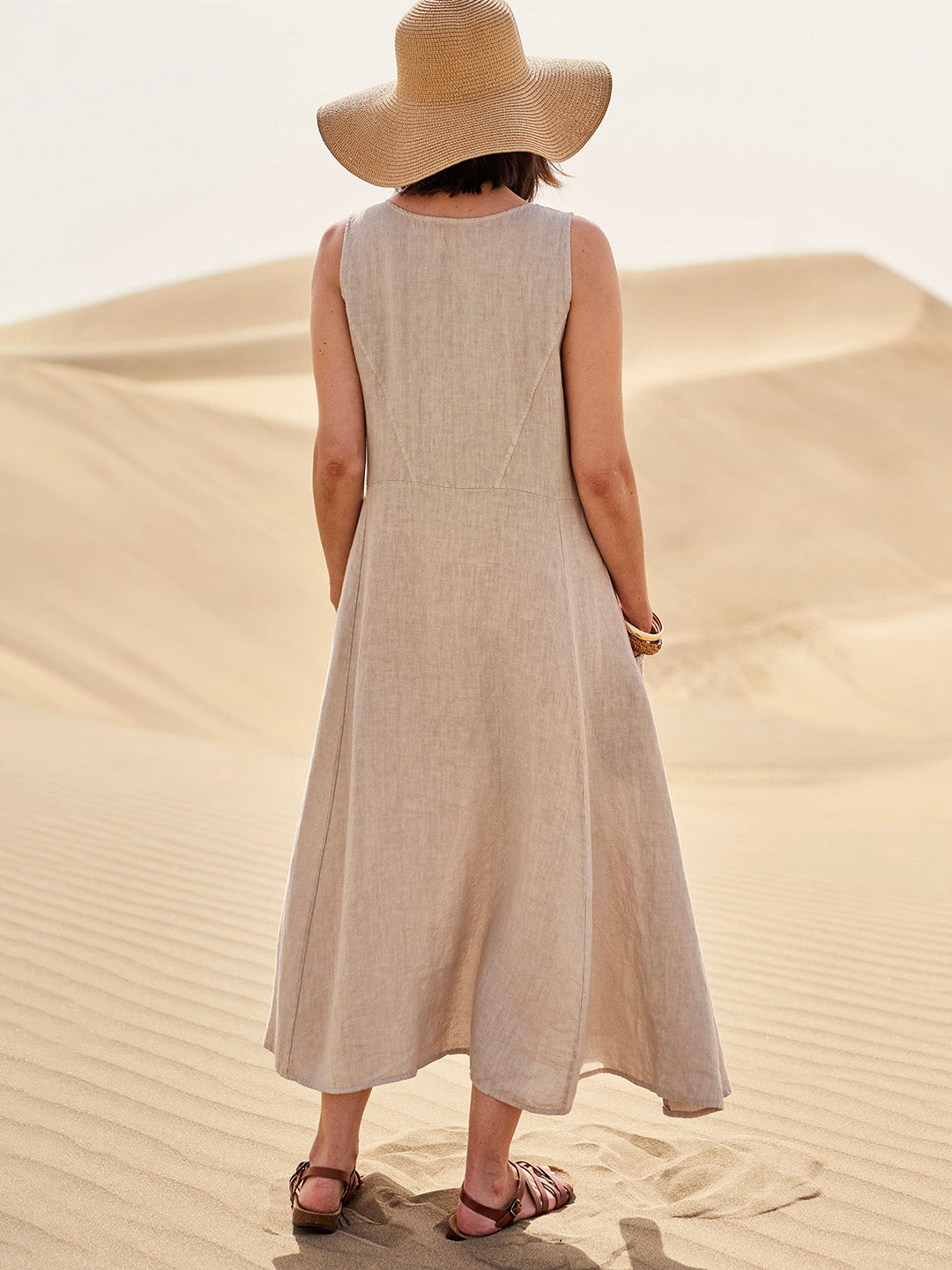 Saar - Boho Linnen-Katoen Maxi Jurk Dames mouwloos met Diepe Zakken