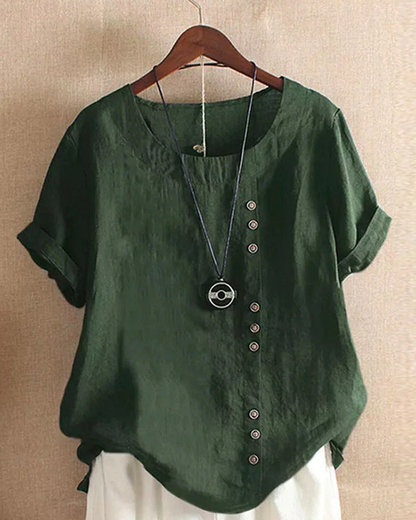 Saar - Boho Linnen Top Dames met Knopen en Ronde Hals
