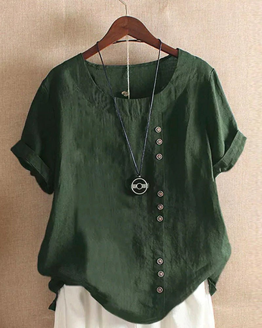 Saar - Boho Linnen Top Dames met Knopen en Ronde Hals