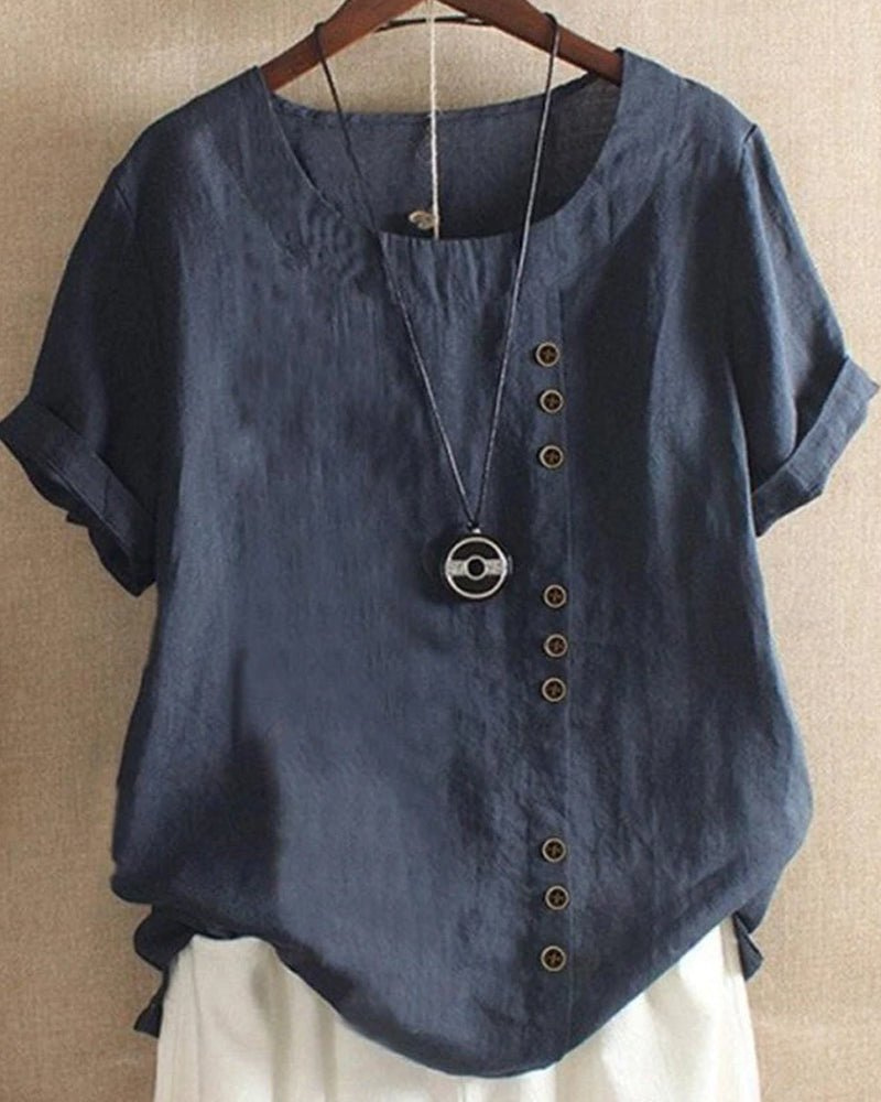 Saar - Boho Linnen Top Dames met Knopen en Ronde Hals