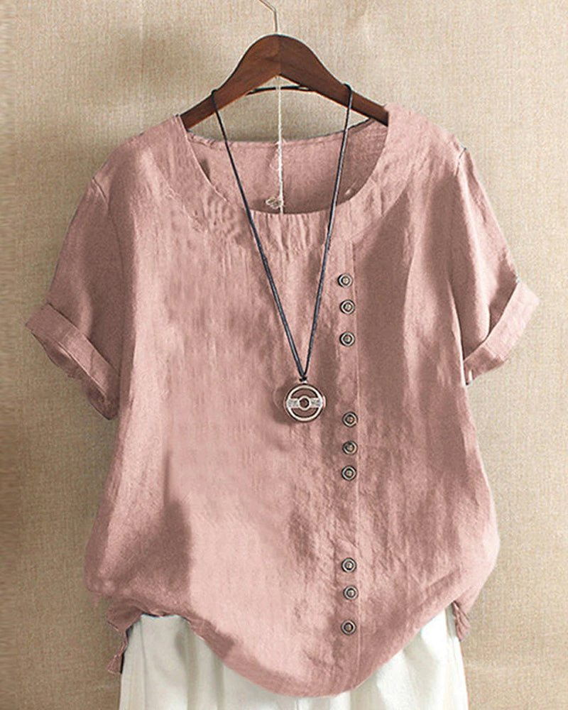 Saar - Boho Linnen Top Dames met Knopen en Ronde Hals