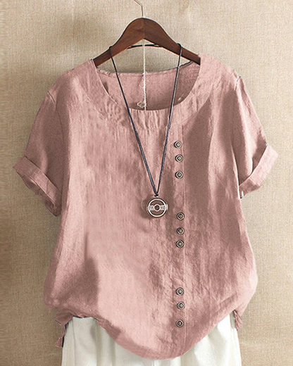 Saar - Boho Linnen Top Dames met Knopen en Ronde Hals