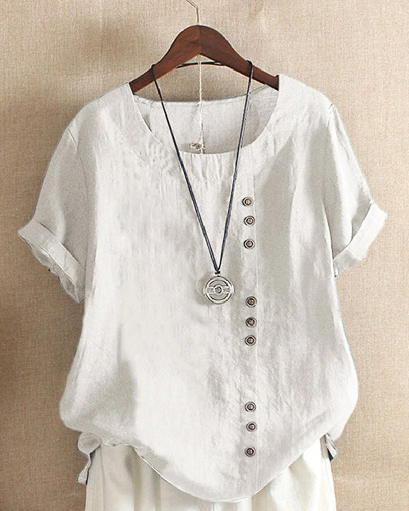 Saar - Boho Linnen Top Dames met Knopen en Ronde Hals