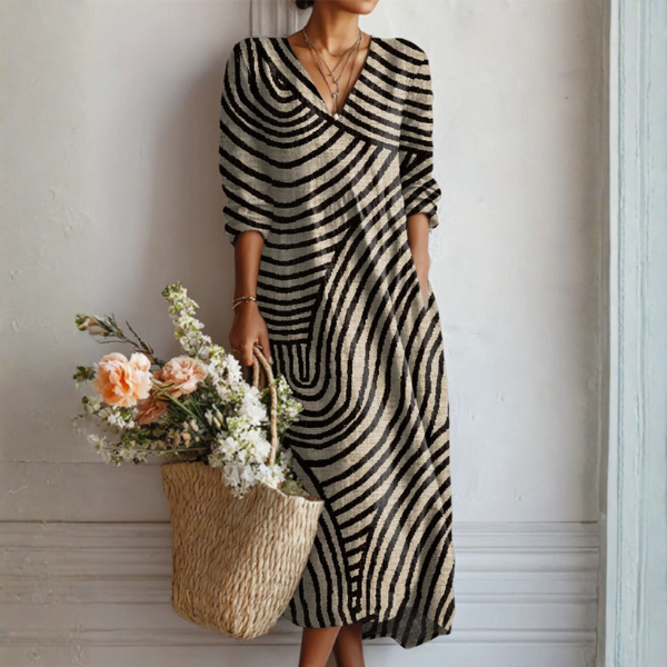 Saar - Boho Maxi Jurk Dames met Wikkelhals en Lange Mouwen