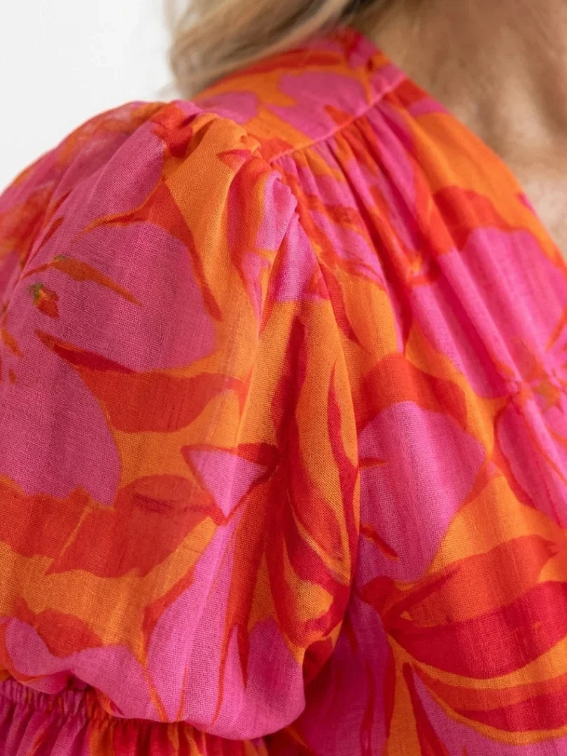Saar - Boho Zomerjurk Dames met Pofmouwen en Diepe V-hals