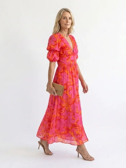 Saar - Boho Zomerjurk Dames met Pofmouwen en Diepe V-hals