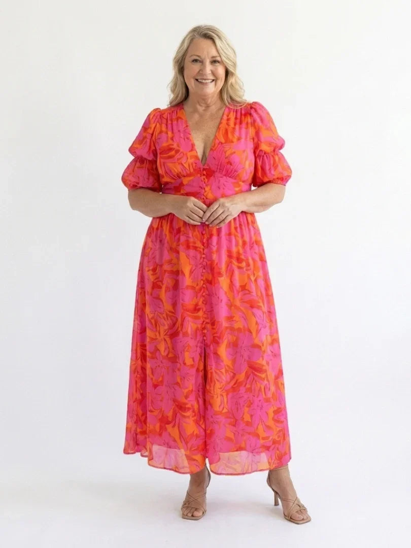 Saar - Boho Zomerjurk Dames met Pofmouwen en Diepe V-hals