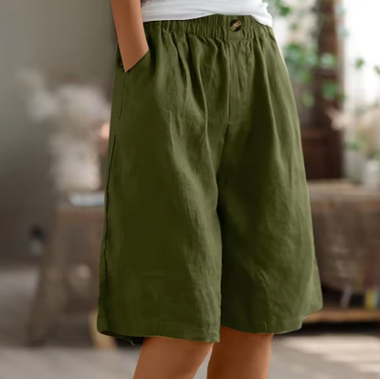 Saar - Casual Linnen Short Dames met Elastische Taille en Wijde Bermuda Snit
