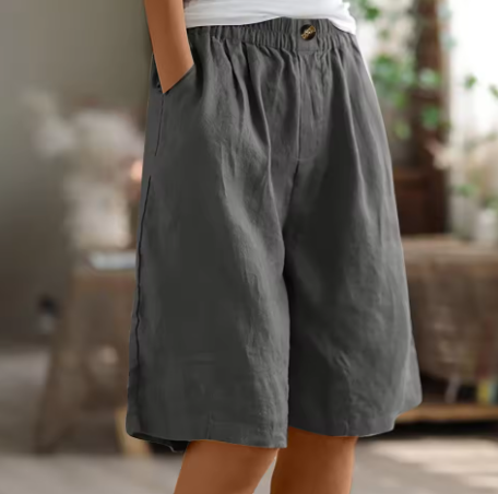 Saar - Casual Linnen Short Dames met Elastische Taille en Wijde Bermuda Snit