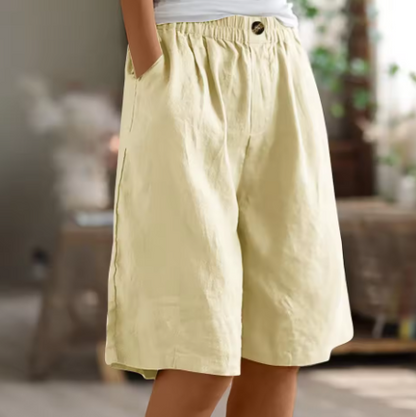 Saar - Casual Linnen Short Dames met Elastische Taille en Wijde Bermuda Snit