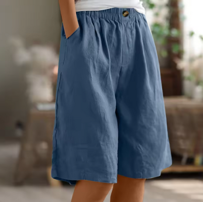 Saar - Casual Linnen Short Dames met Elastische Taille en Wijde Bermuda Snit