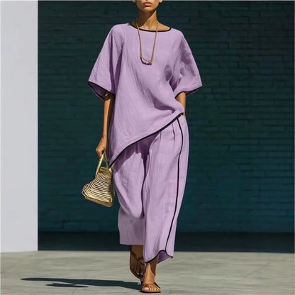 Saar - Chique Linnen Tweedelige Set Dames met Wijde Broek en Oversized Top