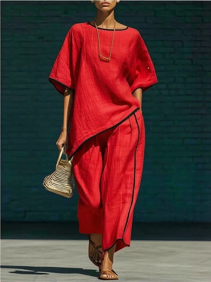 Saar - Chique Linnen Tweedelige Set Dames met Wijde Broek en Oversized Top