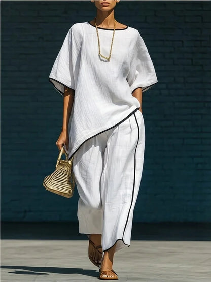 Saar - Chique Linnen Tweedelige Set Dames met Wijde Broek en Oversized Top