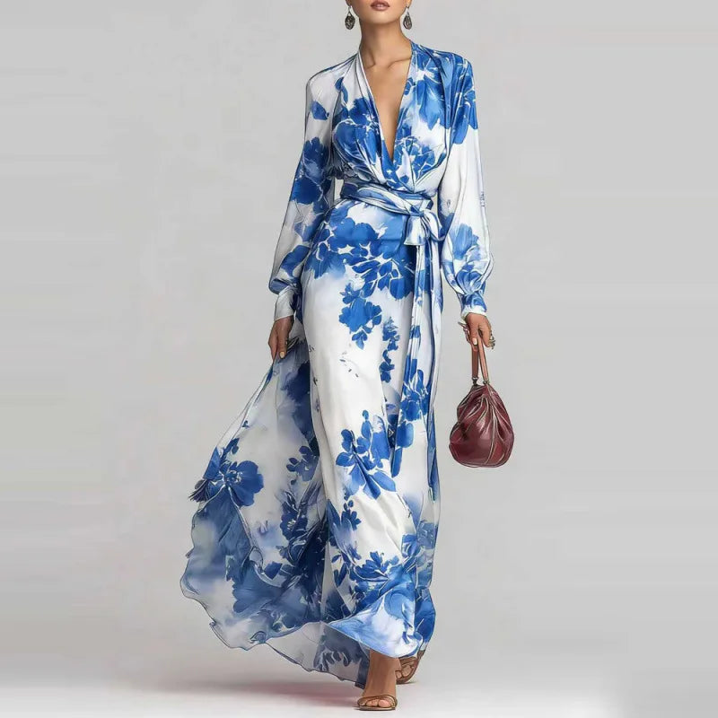 Saar - Elegante Bruiloft Gast Jurk Dames met Diepe V-hals en Strikceintuur