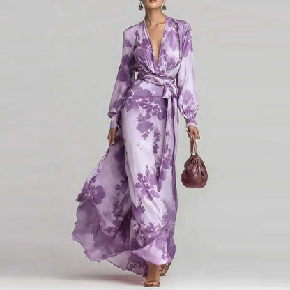 Saar - Elegante Bruiloft Gast Jurk Dames met Diepe V-hals en Strikceintuur