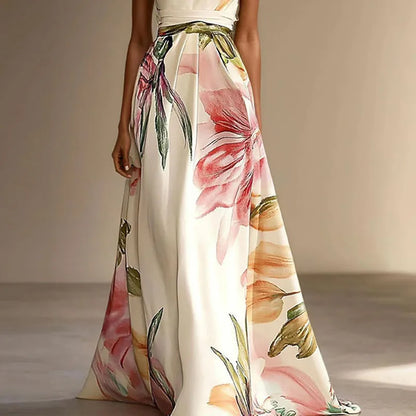 Saar - Elegante Maxi Jurk voor Bruiloft Gast Dames met Halternek en Bloemenprint