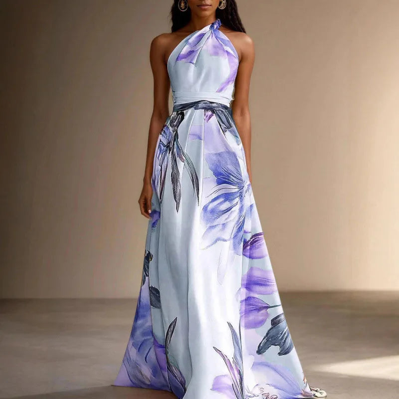 Saar - Elegante Maxi Jurk voor Bruiloft Gast Dames met Halternek en Bloemenprint
