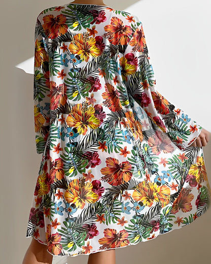 Saar - Feestelijke Bikini Set Dames met Cover-Up en Tropische Print