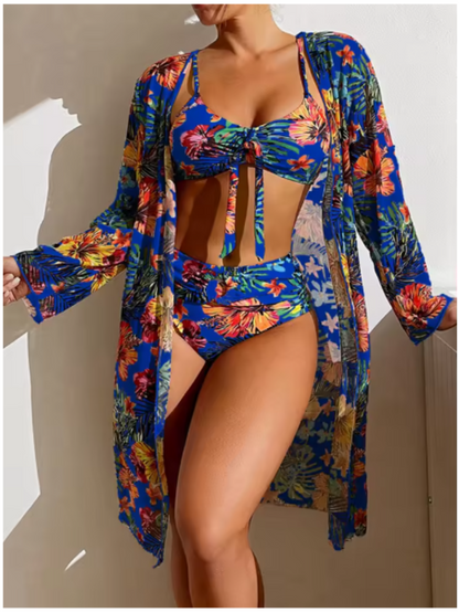 Saar - Feestelijke Bikini Set Dames met Cover-Up en Tropische Print