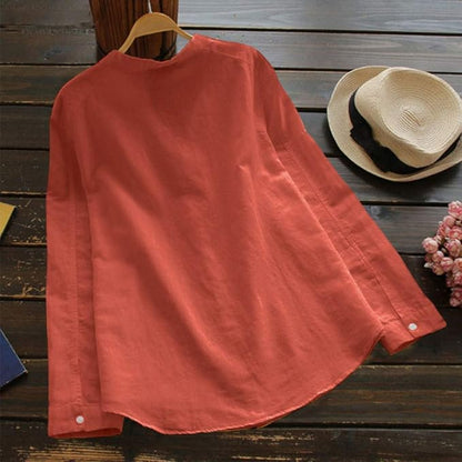 Lotte - Casual Linnen Blouse Dames met Knoopsluiting en Borstzak