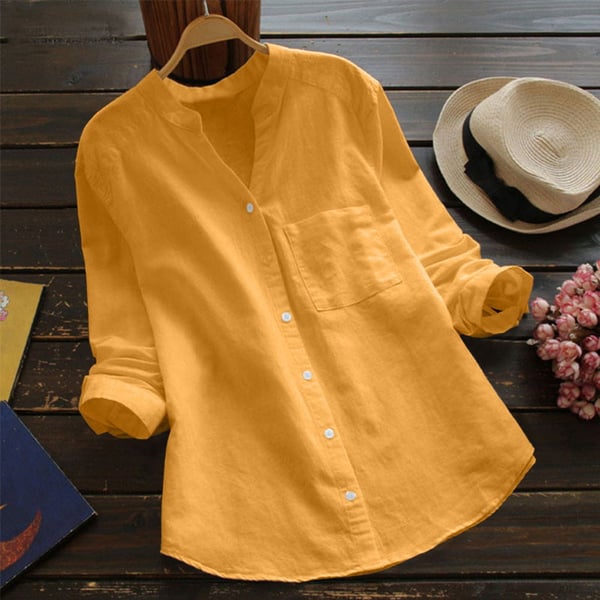 Lotte - Casual Linnen Blouse Dames met Knoopsluiting en Borstzak