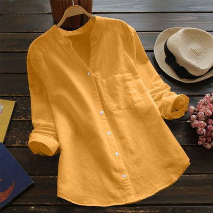 Lotte - Casual Linnen Blouse Dames met Knoopsluiting en Borstzak
