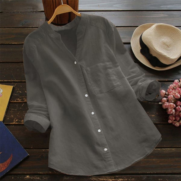 Lotte - Casual Linnen Blouse Dames met Knoopsluiting en Borstzak