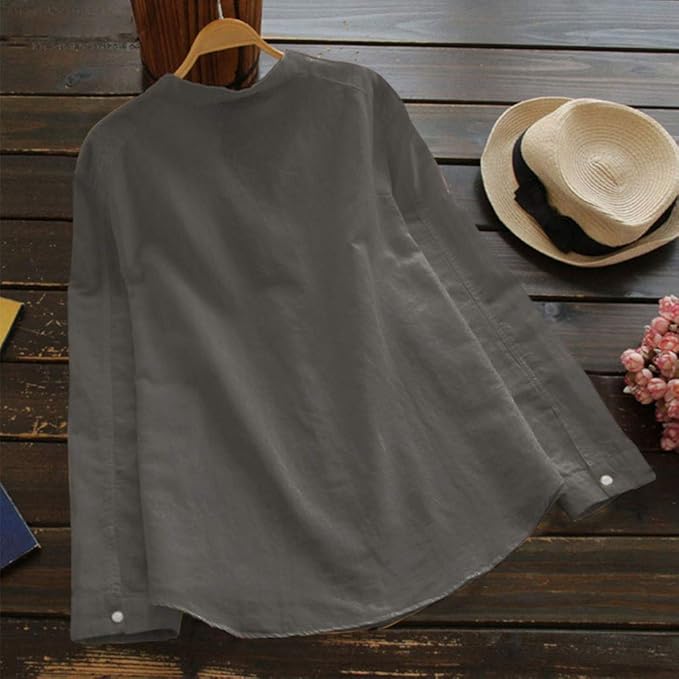 Lotte - Casual Linnen Blouse Dames met Knoopsluiting en Borstzak