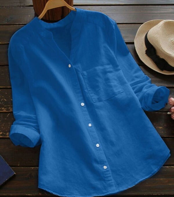 Lotte - Casual Linnen Blouse Dames met Knoopsluiting en Borstzak