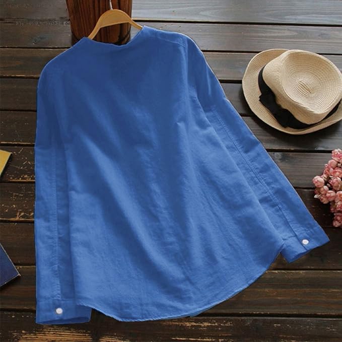Lotte - Casual Linnen Blouse Dames met Knoopsluiting en Borstzak